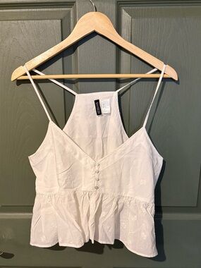 H&M White Embroidered Peplum Cami Top